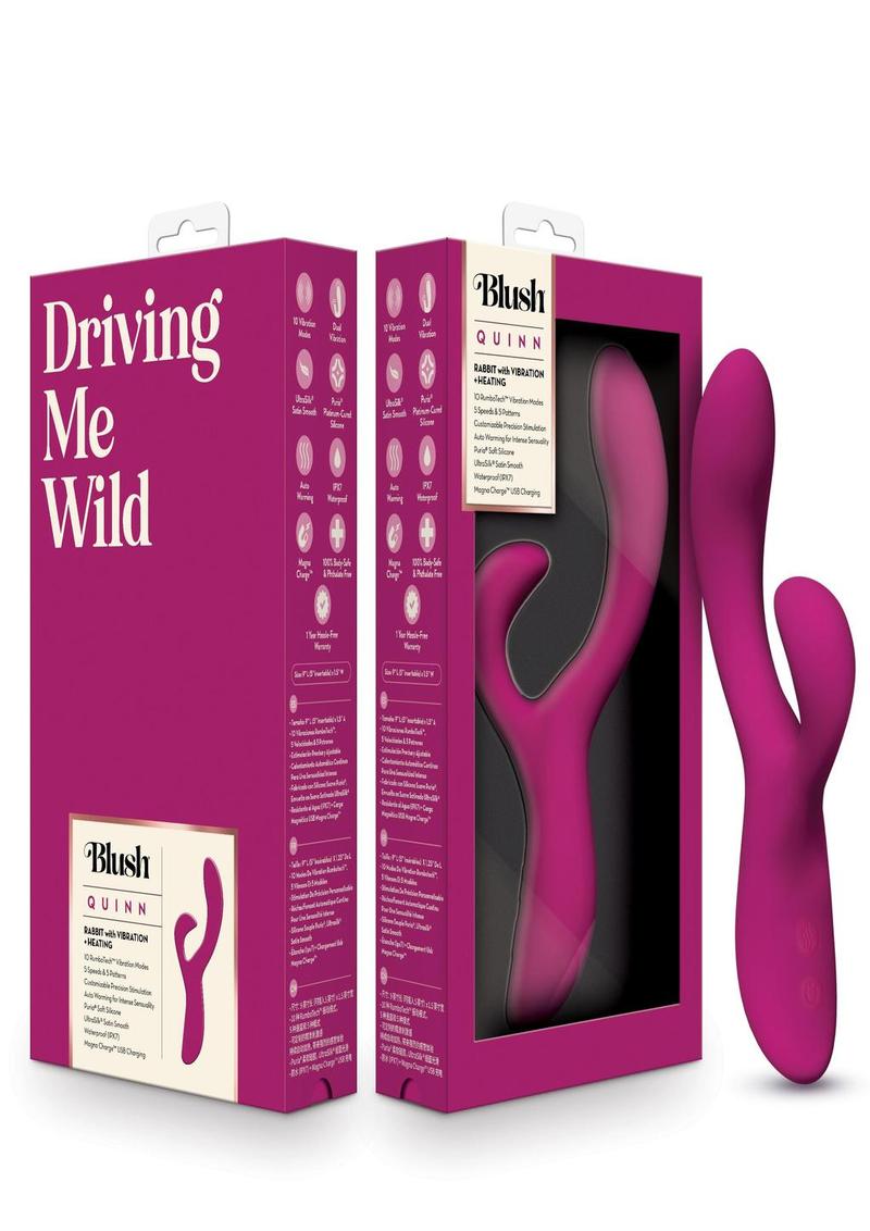 Quinn Heated Rechargeable Silicone Rabbit Vibrator - Burgundy