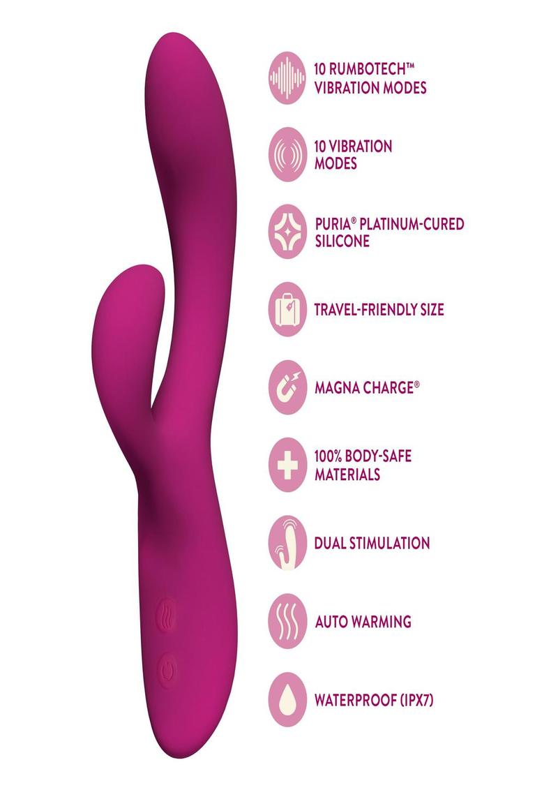 Quinn Heated Rechargeable Silicone Rabbit Vibrator - Burgundy