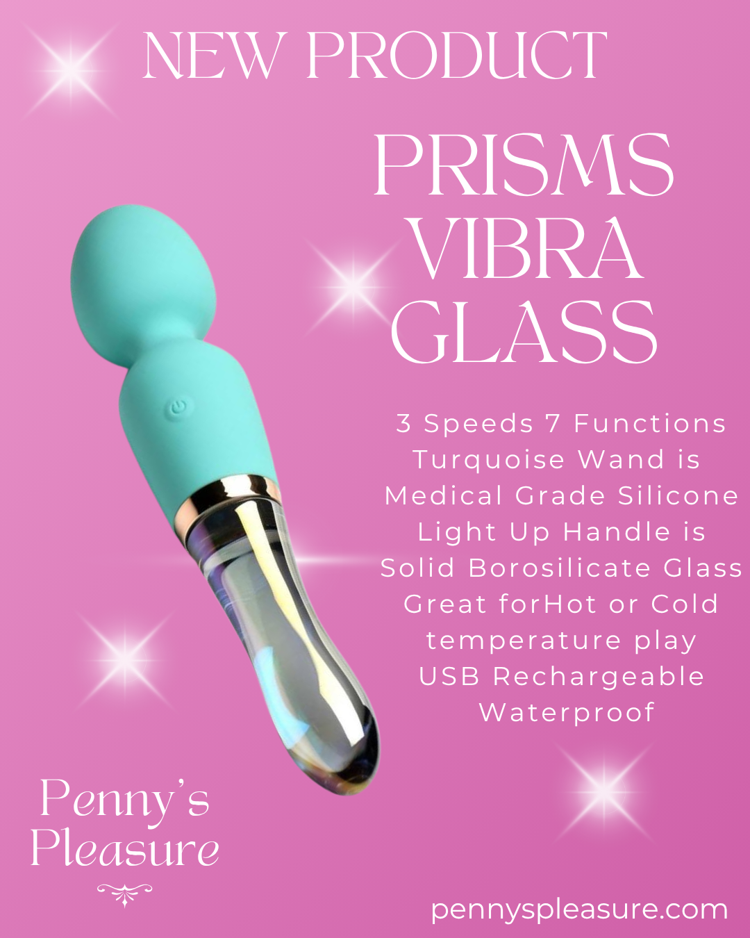 Prisms Vibra-Glass 10X Dual End Rechargeable Silicone Glass Wand - Turquoise