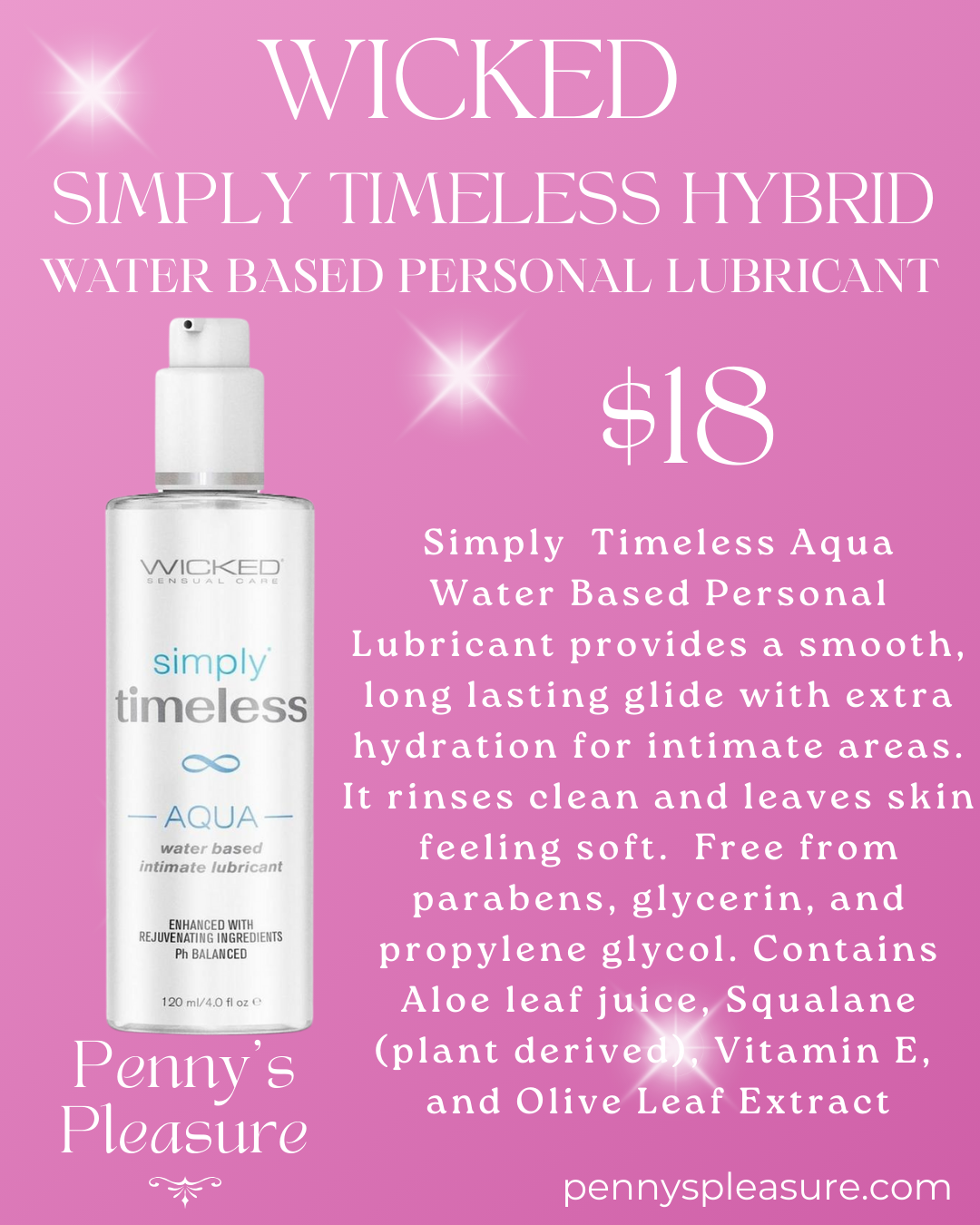 Wicked Simply Timeless Aqua Water Based Personal Lubricant 4oz.