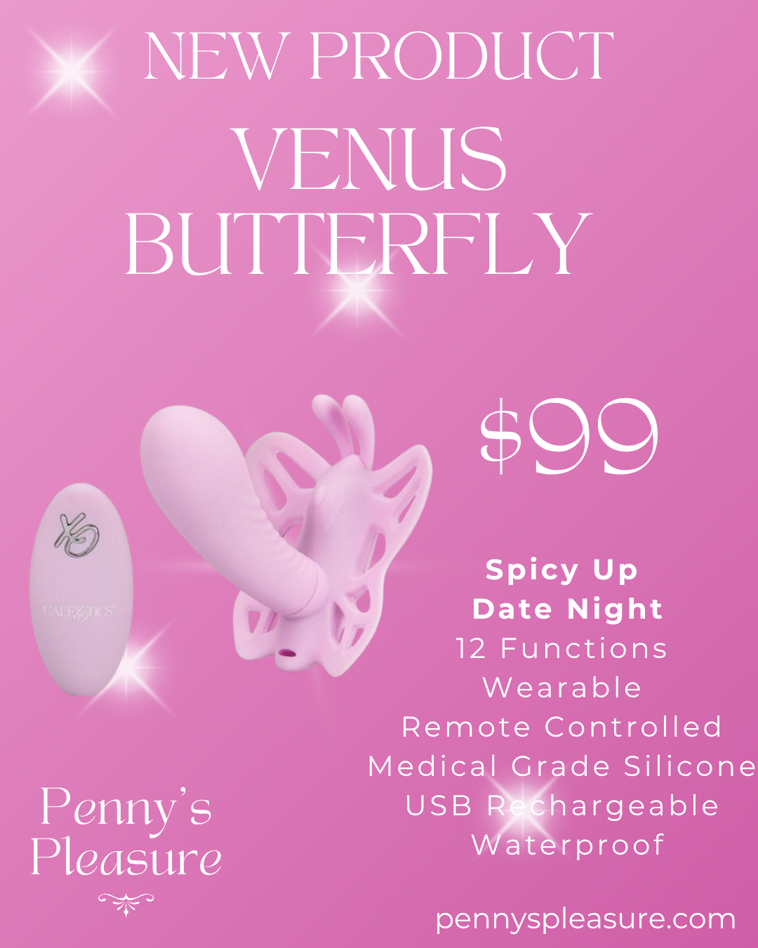 Venus Butterfly Venus G Silicone Rechargeable Strap-On with Remote Control - Pink