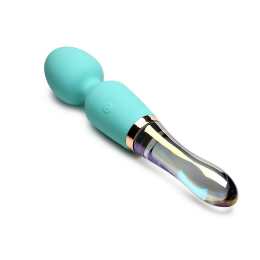 Prisms Vibra-Glass 10X Dual End Rechargeable Silicone Glass Wand - Turquoise